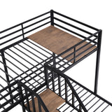 Metal Twin over Twin & Twin Bunk Bed, Triple Bunk Bed with Storage Shelves Staircase, Black - Home Elegance USA