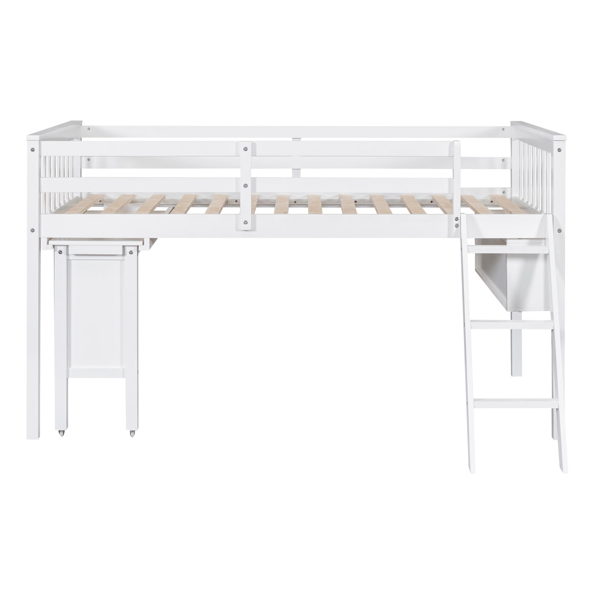 Twin Size Loft Bed With Removable Desk and Cabinet, White - Home Elegance USA