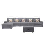 Nolan Gray Linen Fabric 6Pc Reversible Sectional Sofa Chaise with Interchangeable Legs, Pillows and Storage Ottoman - Home Elegance USA