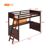Twin size Loft Bed with Desk and Writing Board, Wooden Loft Bed with Desk - Espresso - Home Elegance USA