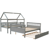 Twin over Full Size House Bunk Bed with Storage Staircase and Trundle,Full-Length Guardrail,Gray - Home Elegance USA