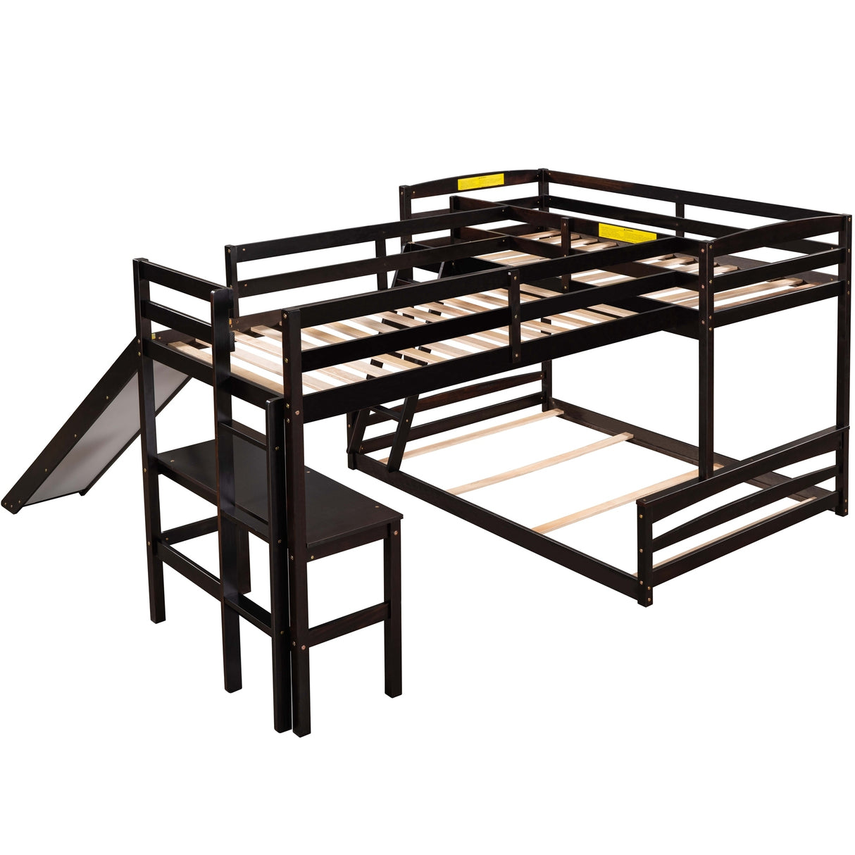 Twin over Full Bunk Bed with Twin Size Loft Bed with Desk and Slide,Full-Length Guardrail, Espresso - Home Elegance USA