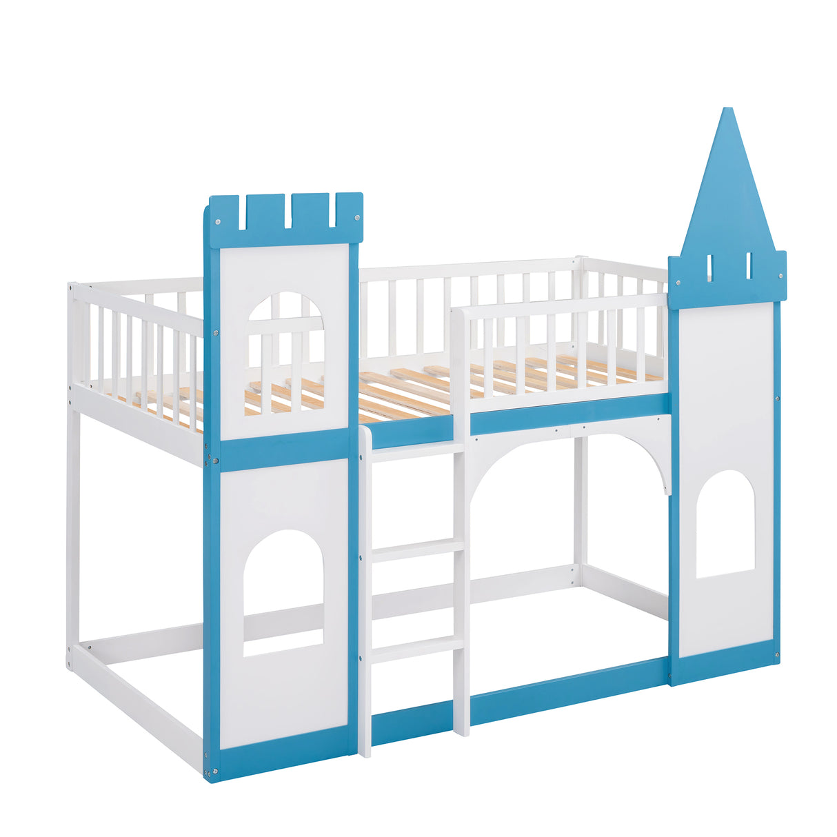 Twin Over Twin Castle Bunk Bed with Ladder - Blue - Home Elegance USA