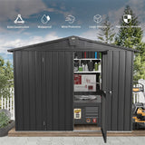 Outdoor Storage Shed 8.2'x 6.2', Metal Garden Shed for Bike, Trash Can, Galvanized Steel Outdoor Storage Cabinet with Lockable Door for Backyard, Patio, Lawn (8.2x6.2ft, Black)
