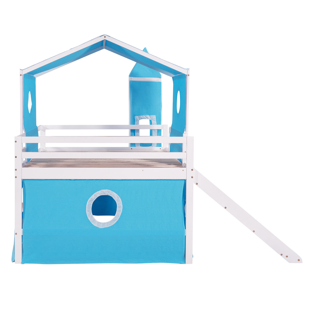 Full Size Bunk Bed with Slide Blue Tent and Tower - Blue - Home Elegance USA