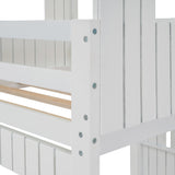 Wooden Twin Over Full Bunk Bed, Loft Bed with Playhouse, Farmhouse, Ladder and Guardrails, White( old sku: LT000027AAK ) - Home Elegance USA