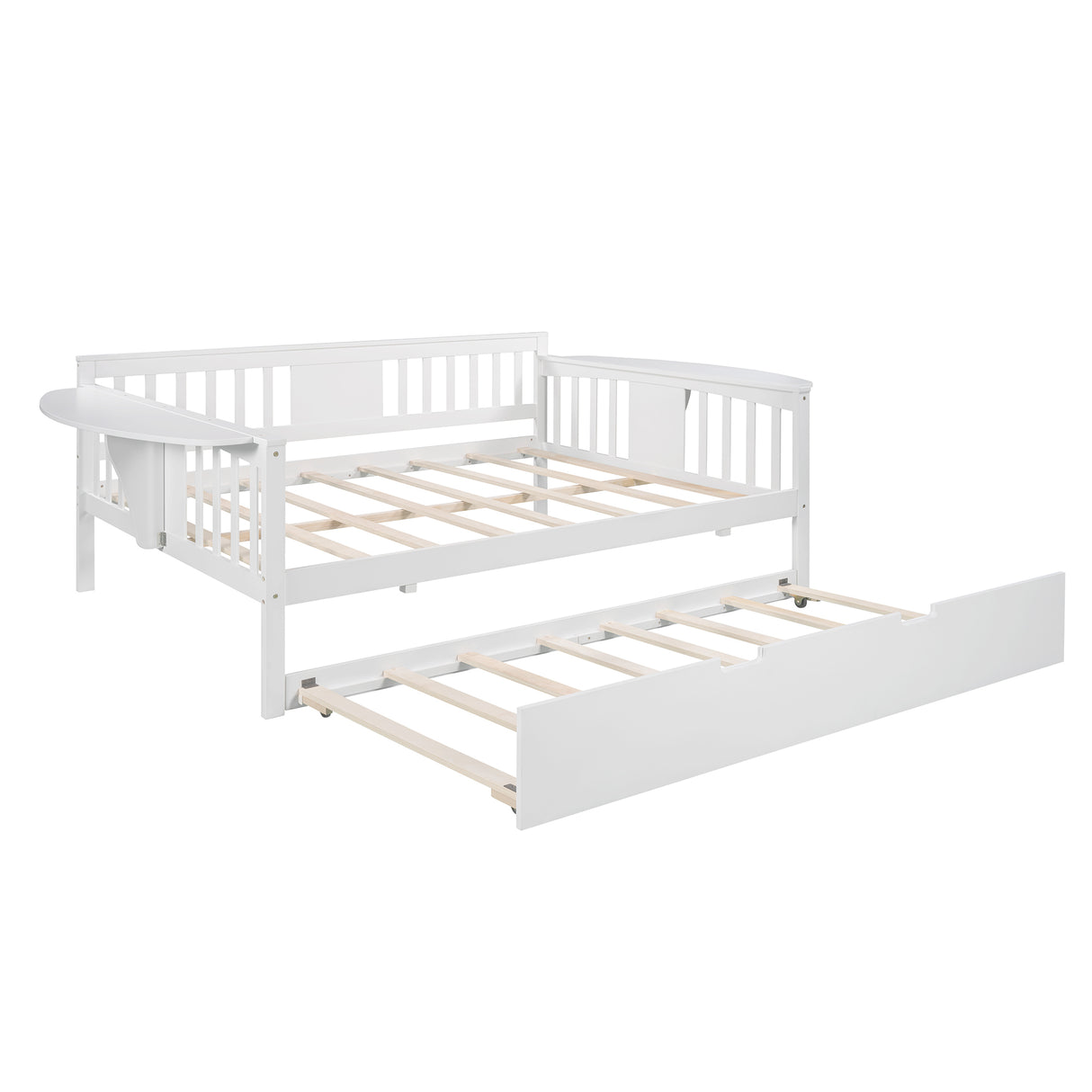 Full size Daybed with Twin size Trundle, Wood Slat Support, White Home Elegance USA