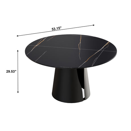 53.15"Modern artificial stone round black carbon steel base dining table - can accommodate 6 people - Round Dining Tables - W1535S00217 - image - 10