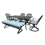 Rectangular 6 - Person 68" Long Dining Set with Cushions, Blue
