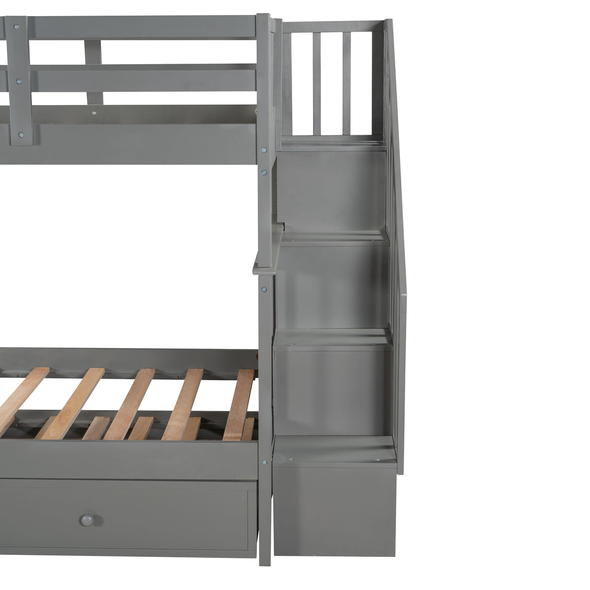 Stairway Twin-Over-Twin Bunk Bed with Twin size Trundle for Bedroom, Dorm, Adults, Gray( old sku: LP000209AAE ) - Home Elegance USA