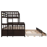 Twin-Over-Full Bunk Bed with Twin size Trundle , Separable Bunk Bed with Drawers for Bedroom - Espresso - Home Elegance USA