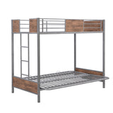 Twin-Over-Futon Bunk Bed, Metal Futon Bunk Bed Frame with Guardrails and Ladder(Gray)(OLD SKU:LP000096AAE) - Home Elegance USA