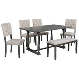 TREXM 6-Piece Dining Table and Chair Set with Special-shaped Legs and Foam-covered Seat Backs&Cushions for Dining Room (Gary) - Home Elegance USA