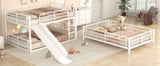 Full Size Metal Bunk Bed with Ladders and Slide, Divided into One Platform and Loft Bed, White - Home Elegance USA