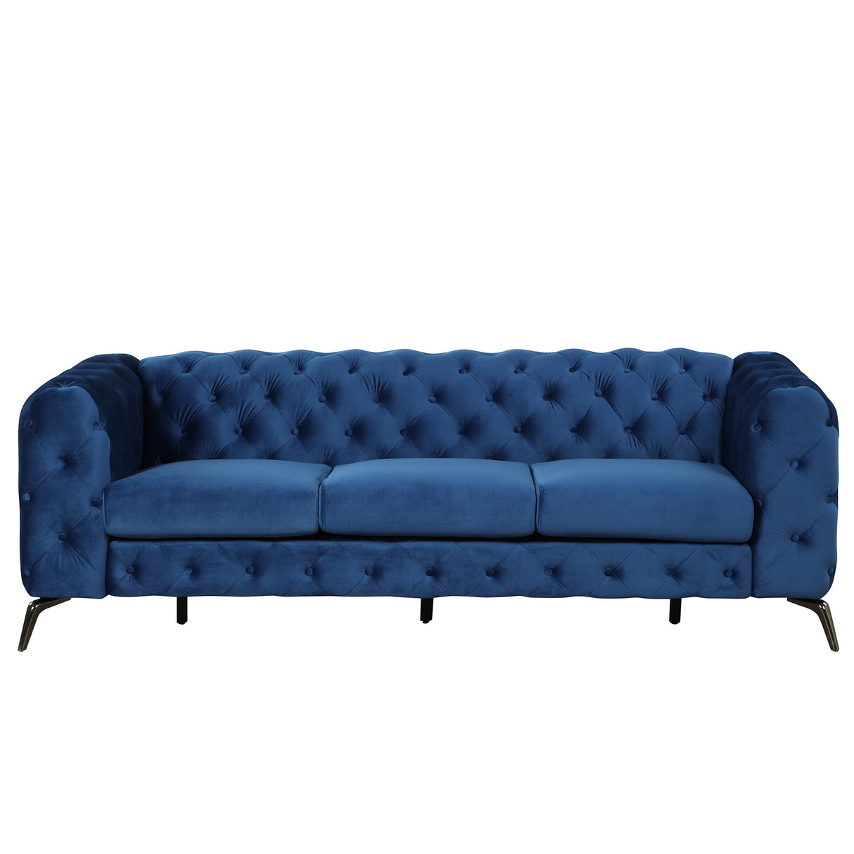 85.5" Velvet Upholstered Sofa with Sturdy Metal Legs,Modern Sofa Couch with Button Tufted Back, 3 Seater Sofa Couch for Living Room,Apartment,Home Office,Blue - SG000603AAC - image - 8