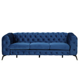 85.5" Velvet Upholstered Sofa with Sturdy Metal Legs,Modern Sofa Couch with Button Tufted Back, 3 Seater Sofa Couch for Living Room,Apartment,Home Office,Blue - SG000603AAC - image - 8