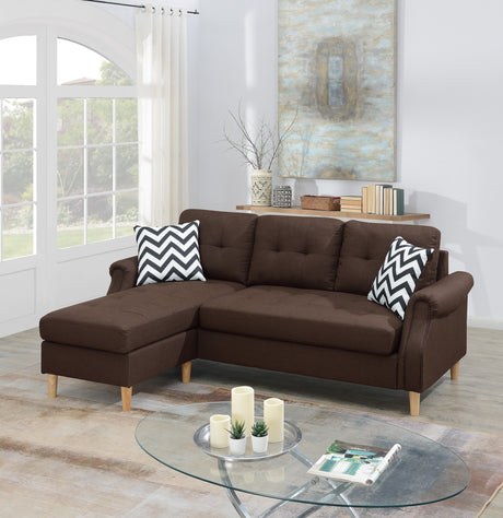 Living Room Corner Sectional Dark Coffee Polyfiber Chaise sofa Reversible Sectional - Home Elegance USA