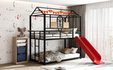 Twin Over Twin Metal Bunk Bed ,Metal Housebed With Slide,Three Colors Available.(Black with Red Slide)(OLD SKU :LP000095AAJ) - Home Elegance USA