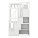 Twin size Loft Bed with Bookshelf,Drawers,Desk,and Wardrobe-White - Home Elegance USA