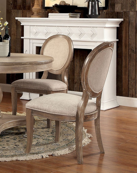 Transitional Rustic Oak and Beige Side Chairs Set of 2 Chairs Dining Room Furniture Padded fabric seat Elegant Kitchen Dining Room - Home Elegance USA