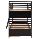 Twin over Twin Wood Bunk Bed with Two Drawers - Espresso· - Home Elegance USA