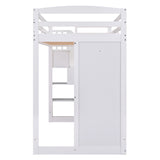 Twin Size Loft Bed with Wardrobe and Staircase, Desk and Storage Drawers and Cabinet in 1, White - Home Elegance USA