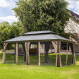 12x20 Hardtop Gazebo, Outdoor Aluminum Frame Canopy with Galvanized Steel Double Roof, Outdoor Permanent Metal Pavilion with Curtains and Netting for Patio,Backyard and Lawn (Brown)