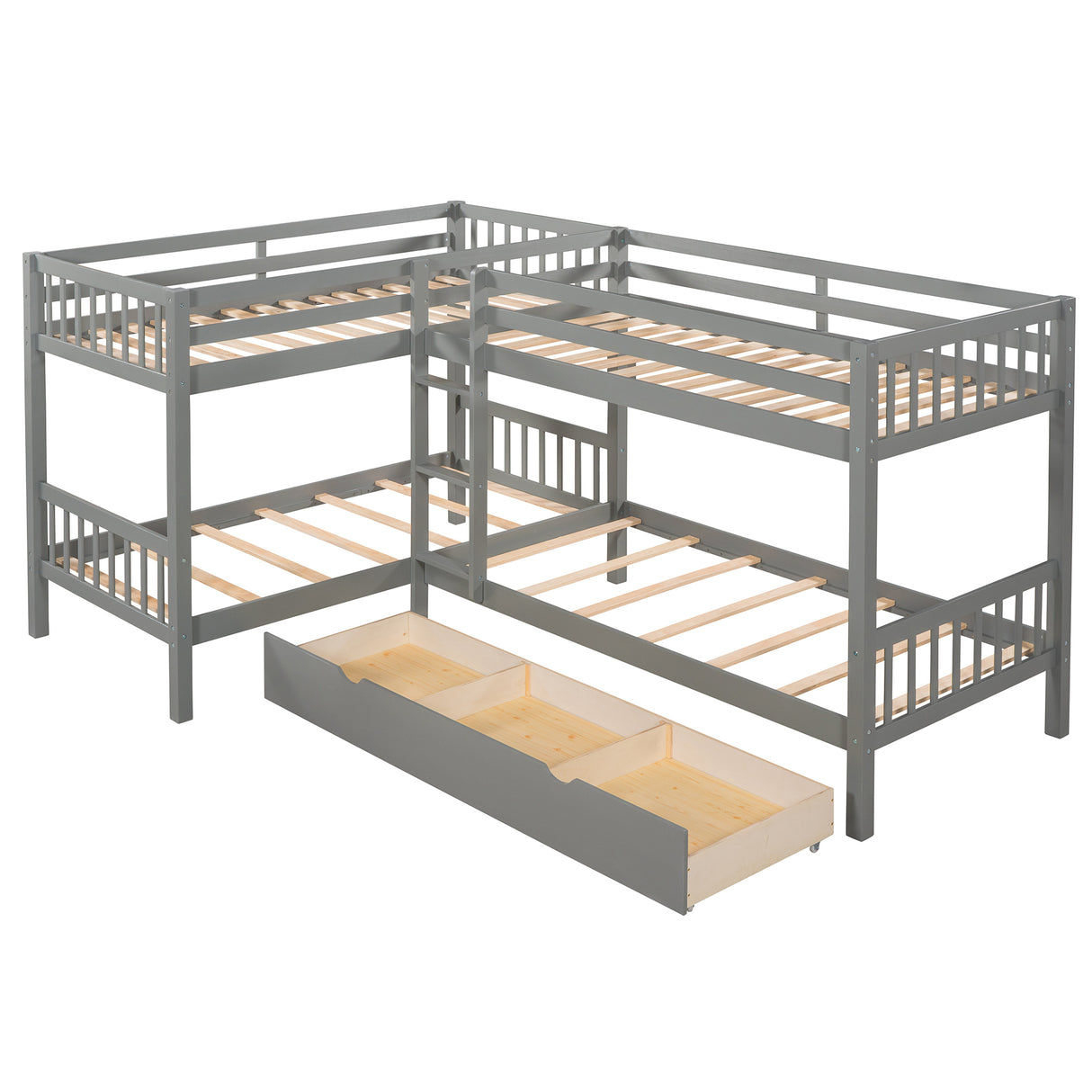 Twin L-Shaped Bunk bed with Drawers-Gray(OLD SKU :LP000038AAE) - Home Elegance USA