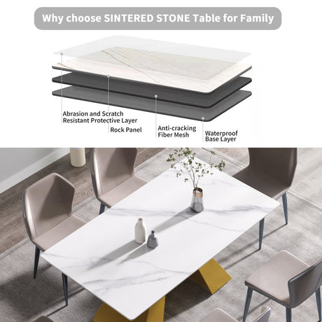 63"Modern artificial stone white straight edge golden metal leg dining table - 6 people - W1535S00079 - image - 7