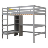 Full Size Loft Bed with Multifunction Shelves and Under-bed Desk, Gray - Home Elegance USA