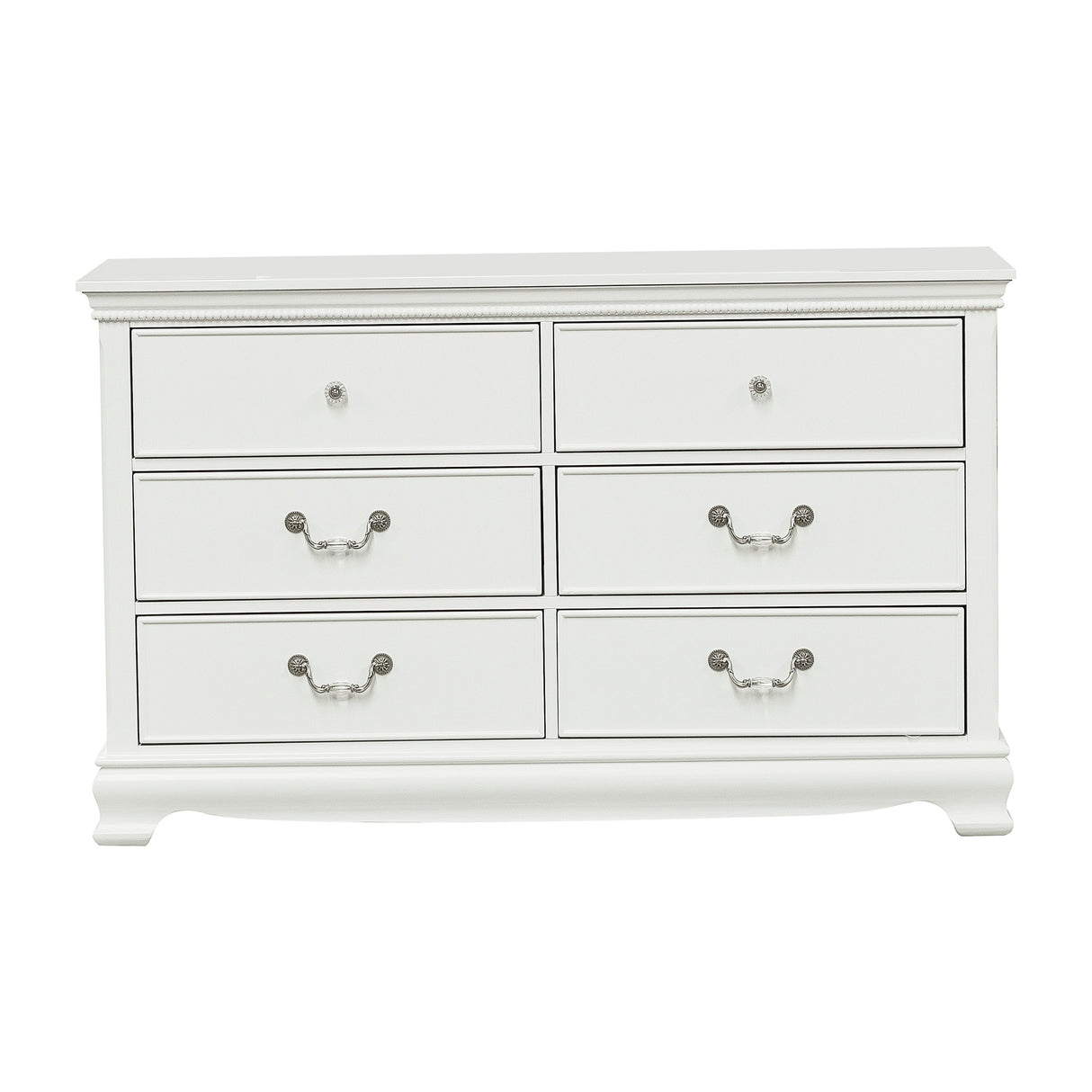 Classic Traditional Style Dresser of 6x Drawers White Finish Bedroom Antique Handles Wooden Furniture - Home Elegance USA