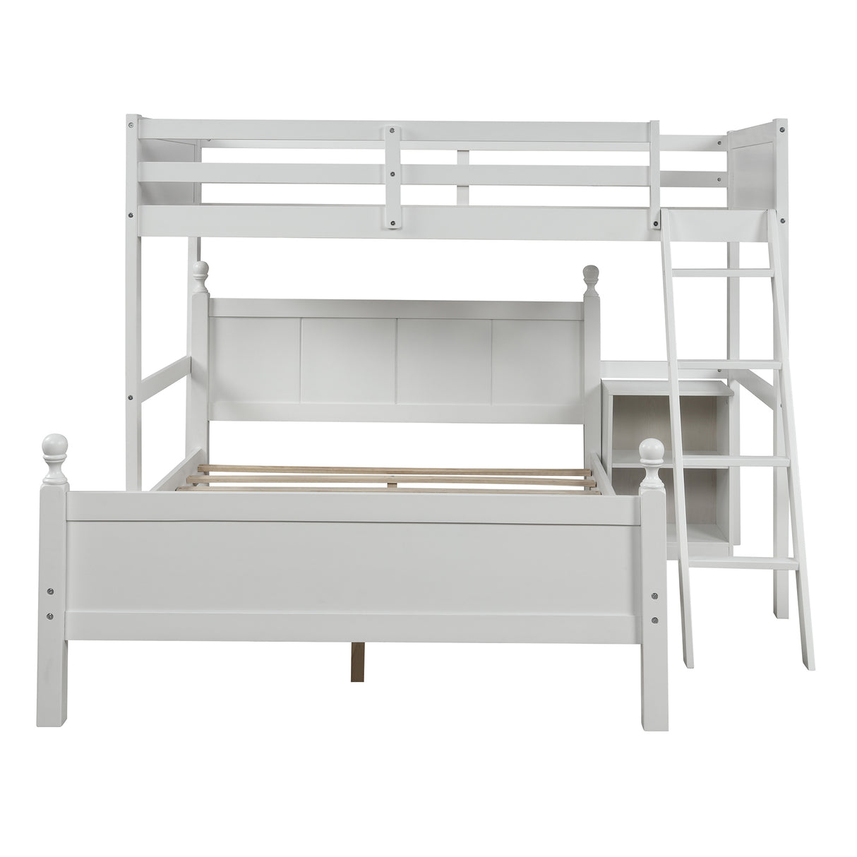 Twin over Full Loft Bed with Cabinet, White - Home Elegance USA
