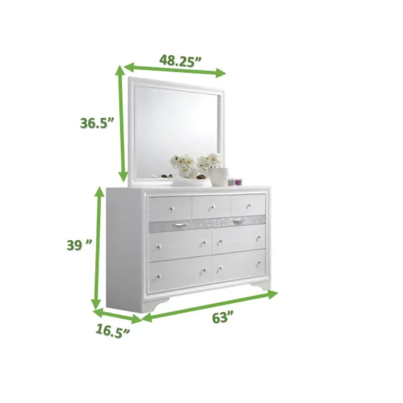 Traditional Matrix 7 Drawer Dresser in White made with Wood - Home Elegance USA