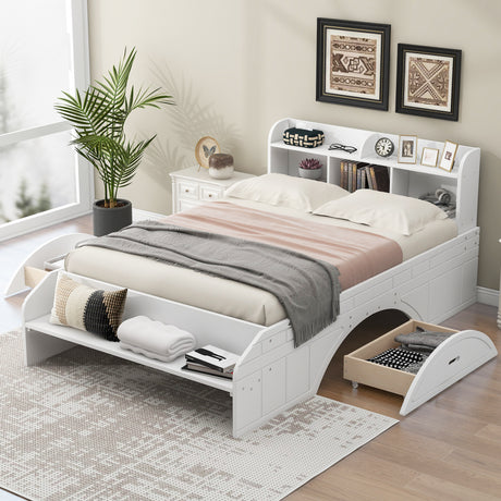 Wood Full Size Platform Bed with 2 Drawers, Storage Headboard and Footboard, White(Expected Arrival Time: 1.28) - Home Elegance USA