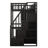 Twin size Loft Bed with Bookshelf,Drawers,Desk,and Wardrobe-Espresso - Home Elegance USA