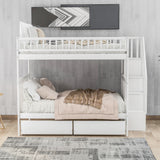 Full over Full Bunk Bed with Two Drawers and Storage, White - Home Elegance USA