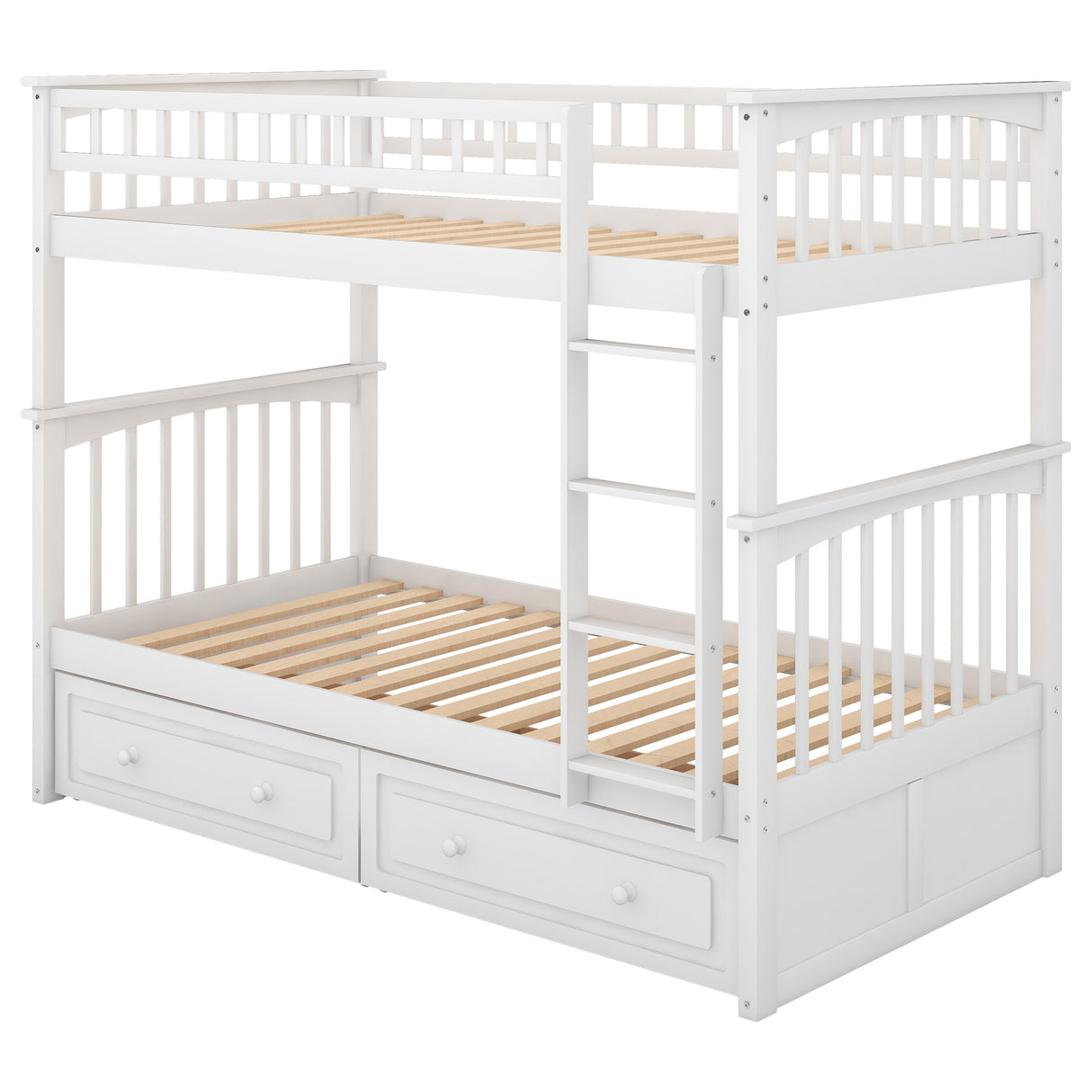 Twin over Twin Bunk Bed with Drawers, Convertible Beds, White - Home Elegance USA