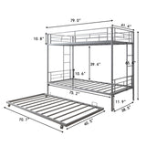 Twin Over Twin Metal Bunk Bed with Trundle Heavy Duty Twin Size Metal Bunk Beds Frame with 2 Side Ladders Convertible Bunkbed with Safety Guard Rails,No Box Spring Needed (Black/Silver)