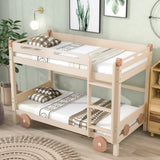 Twin Size Car-Shaped Convertible Bunk Bed, White, Natural+Brown - Home Elegance USA