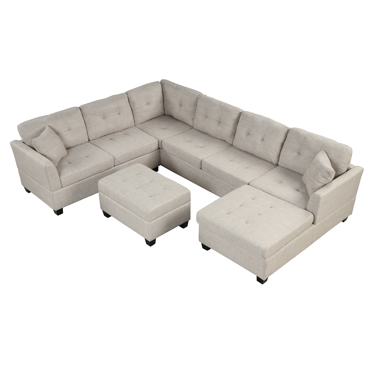 121.3" Oversized Sectional Sofa with Storage Ottoman, U Shaped Sectional Couch with 2 Throw Pillows for Large Space Dorm Apartment - SG000870AAA - image - 16