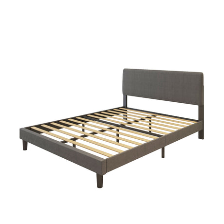 TWIN Upholstered Headboard Platform Bed Frame ,With wood Slat Support,  Easy Assembly,  Dark Grey - Home Elegance USA