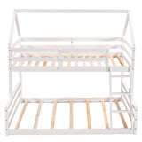 Twin over Full House Bunk Bed with Built-in Ladder,White - Home Elegance USA