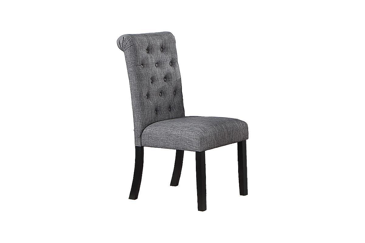 Classic Dining Room Furniture Natural Wooden Rectangle Top Dining Table 6x Side Chairs Charcoal Fabric Tufted Toll Back Top Back Chair Nail heads Trim and Storage Shelve 7pc Dining Set - Home Elegance USA