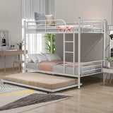 Twin-Over-Twin Metal Bunk Bed With Trundle,Can be Divided into two beds,No Box Spring needed ,White ( old sku: MF194806AAK ) - Home Elegance USA