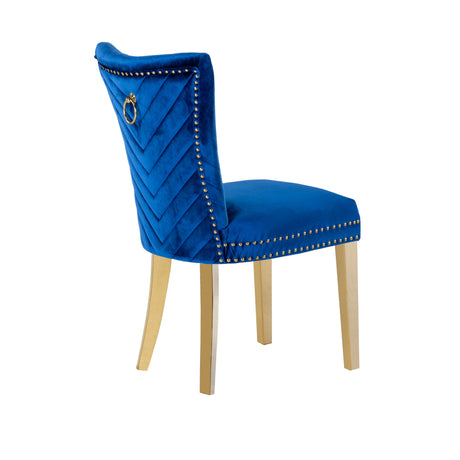 Eva 2 Piece Gold Legs Dining Chairs Finished with Velvet Fabric in Blue - Home Elegance USA