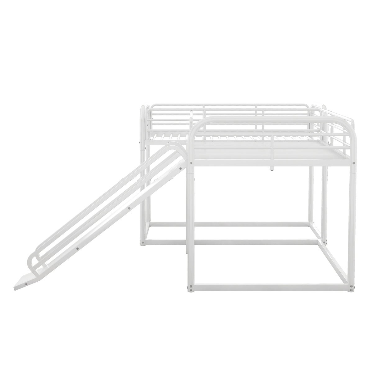 Full and Twin Size L-Shaped Bunk Bed with Slide and Short Ladder, White - Home Elegance USA