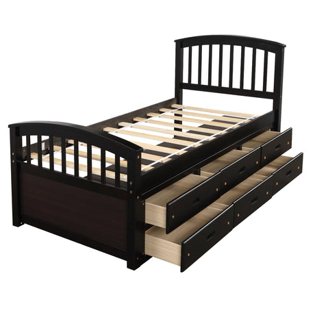 Orisfur. Twin Size Platform Storage Bed Solid Wood Bed with 6 Drawers - Home Elegance USA