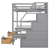 Full over Full Size Bunk Bed with staircase,the Down Bed can be Convertible to Seats and Table - Home Elegance USA