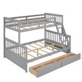 Twin-Over-Full Bunk Bed with Ladders and Two Storage Drawers(Gray)( old sku:LT000165AAE） - Home Elegance USA