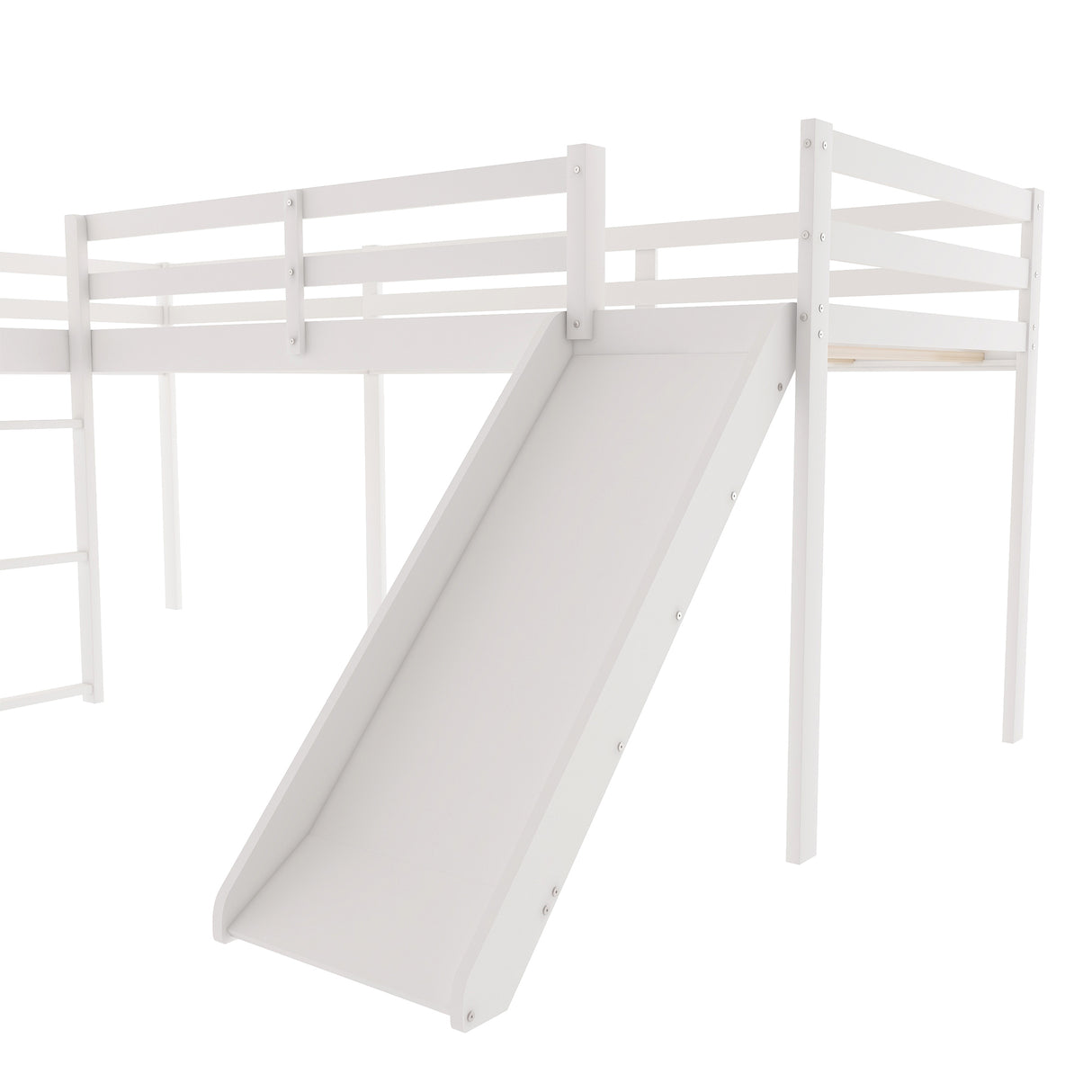 L-Shaped Twin Size Loft Bed with Ladder and Slide, White - Home Elegance USA